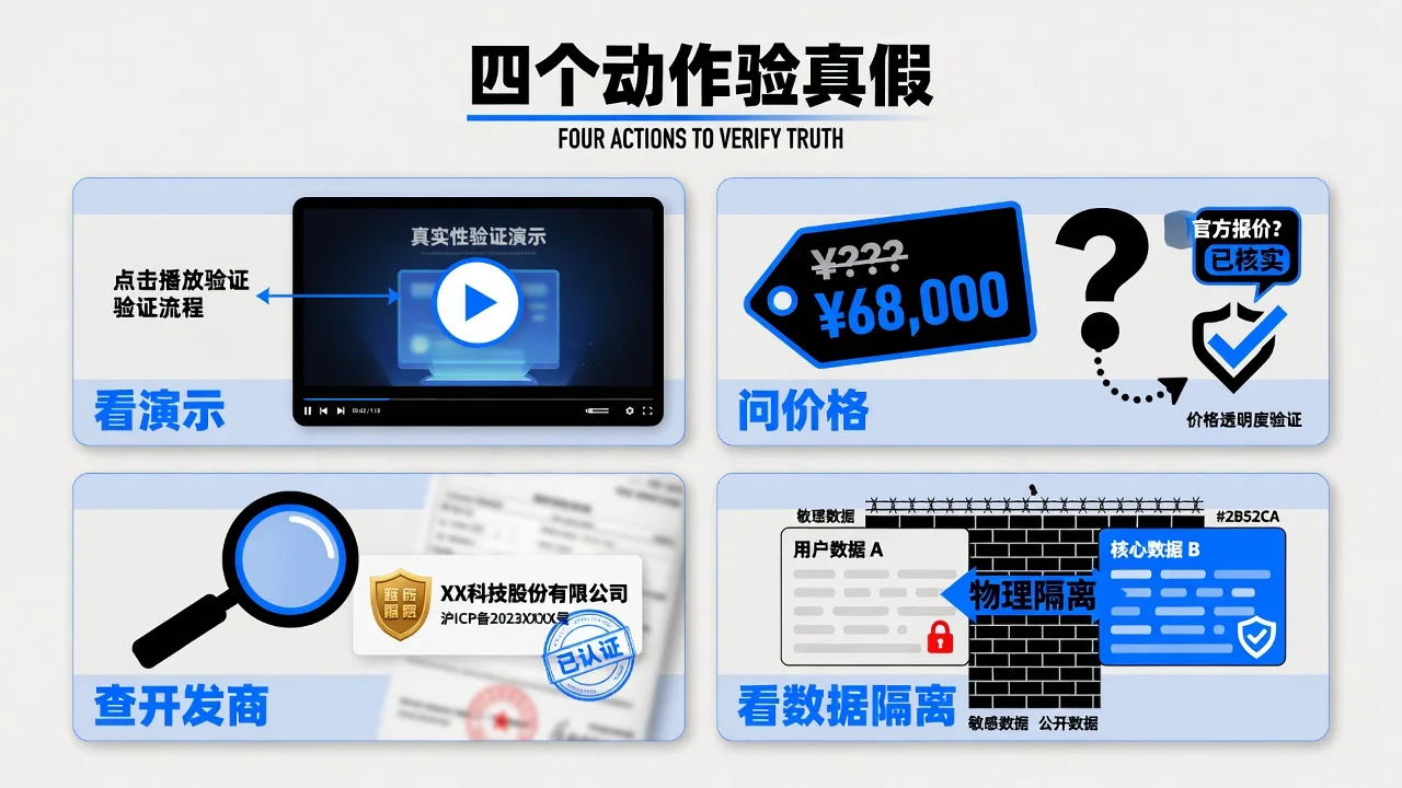 判断图册小程序服务商是否靠谱的四个动作:看演示、问价格、查开发商、看数据隔离