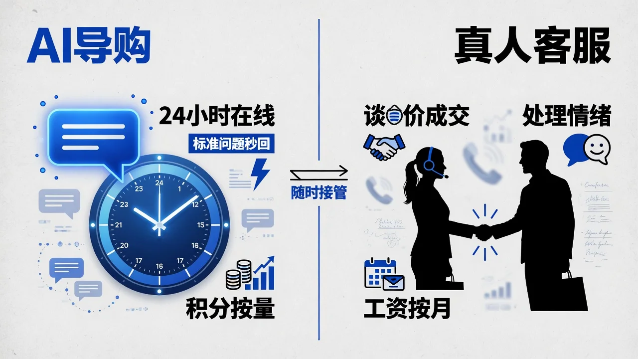AI导购和真人客服在小程序里按时间和事项分工配合