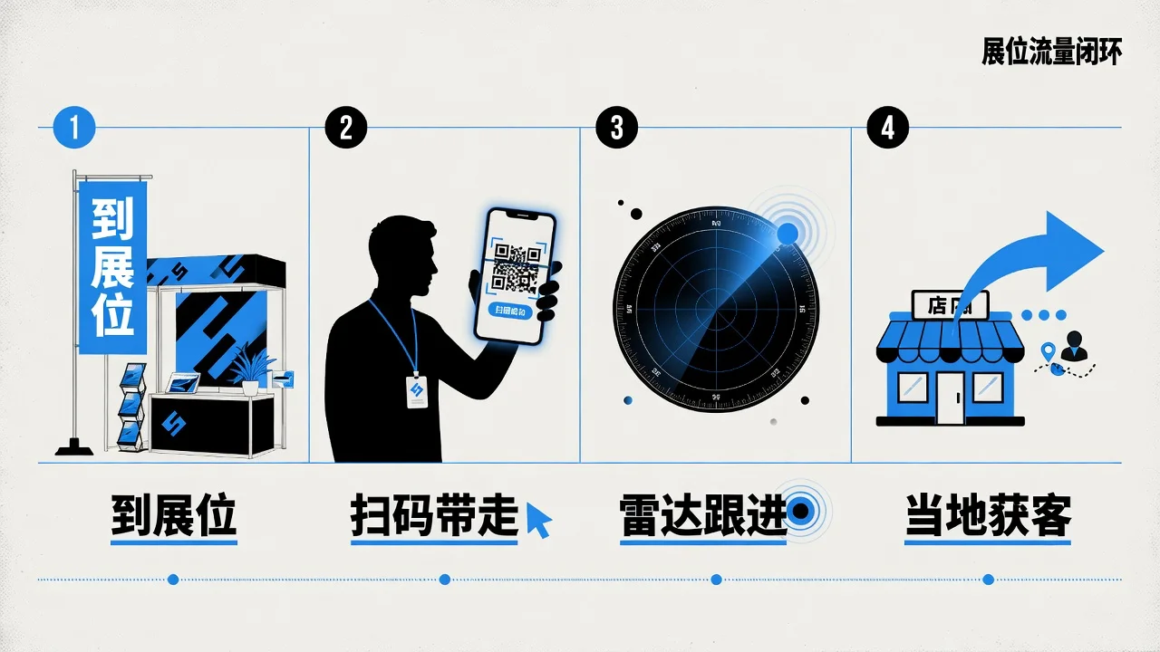 意向经销商在展位扫码把品牌小程序带走,展后厂家按雷达继续跟进