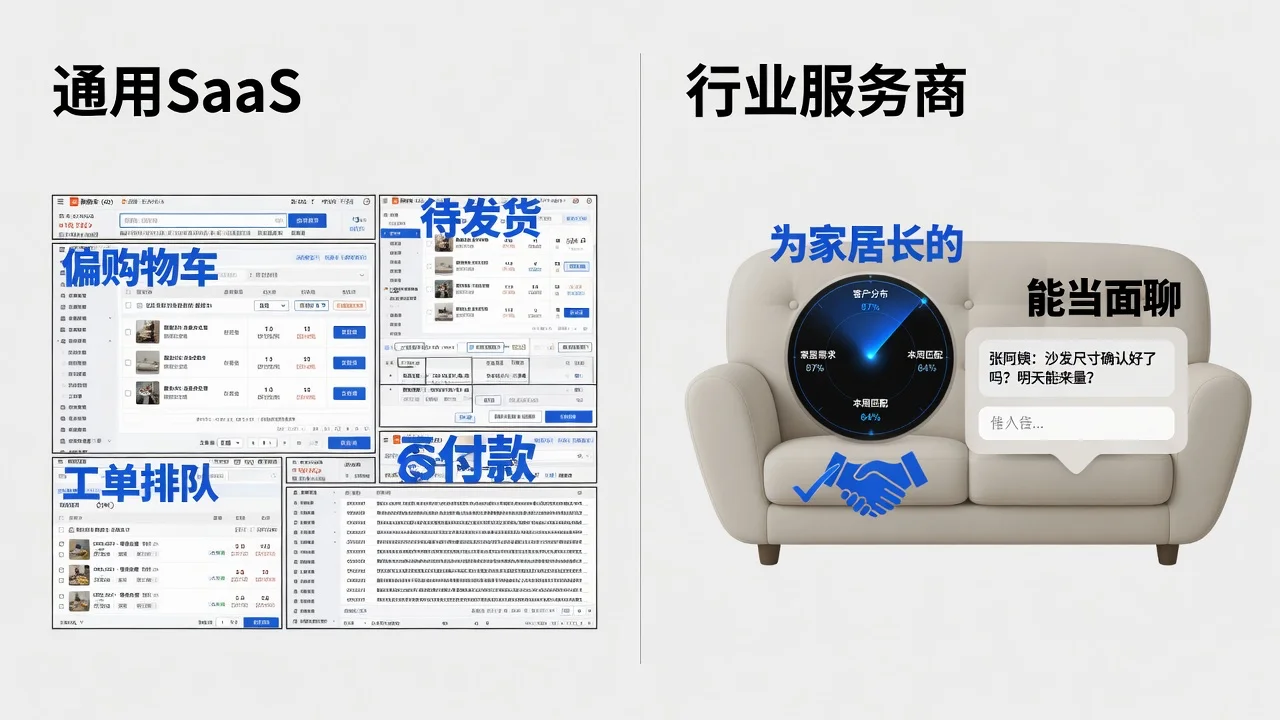 通用大厂SaaS和家居行业服务商在功能与服务上的对比