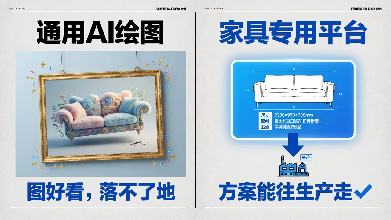 通用AI绘图工具出好看的图,家具专用AI设计平台出能往生产走的方案