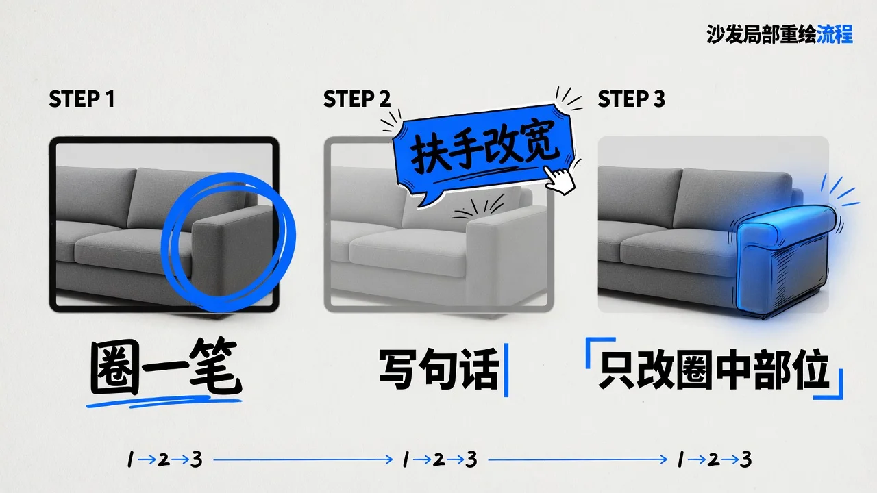 老板在图上圈一笔写句话，AI只重绘圈中的部位