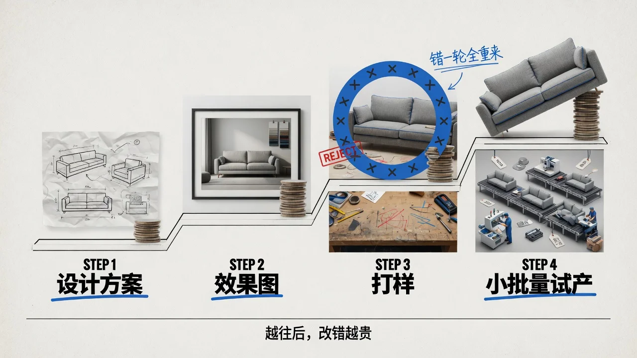 家具新品开发的成本链:设计、出图、打样、试产,一环卡住全链等着