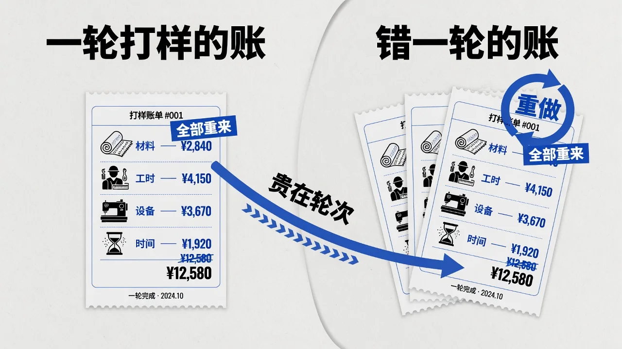 打样贵不在单轮的料工费,在错一轮全部重来的重复支出