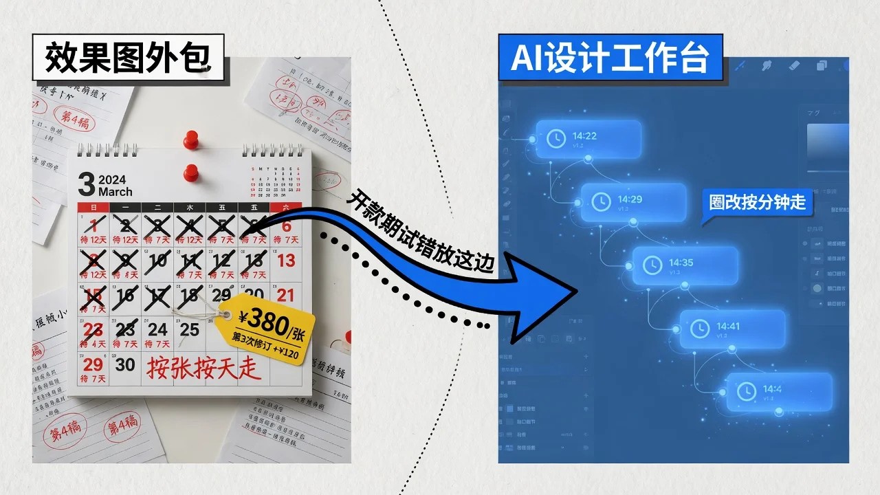 效果图外包按张按天走，工作台上多轮圈改按分钟走