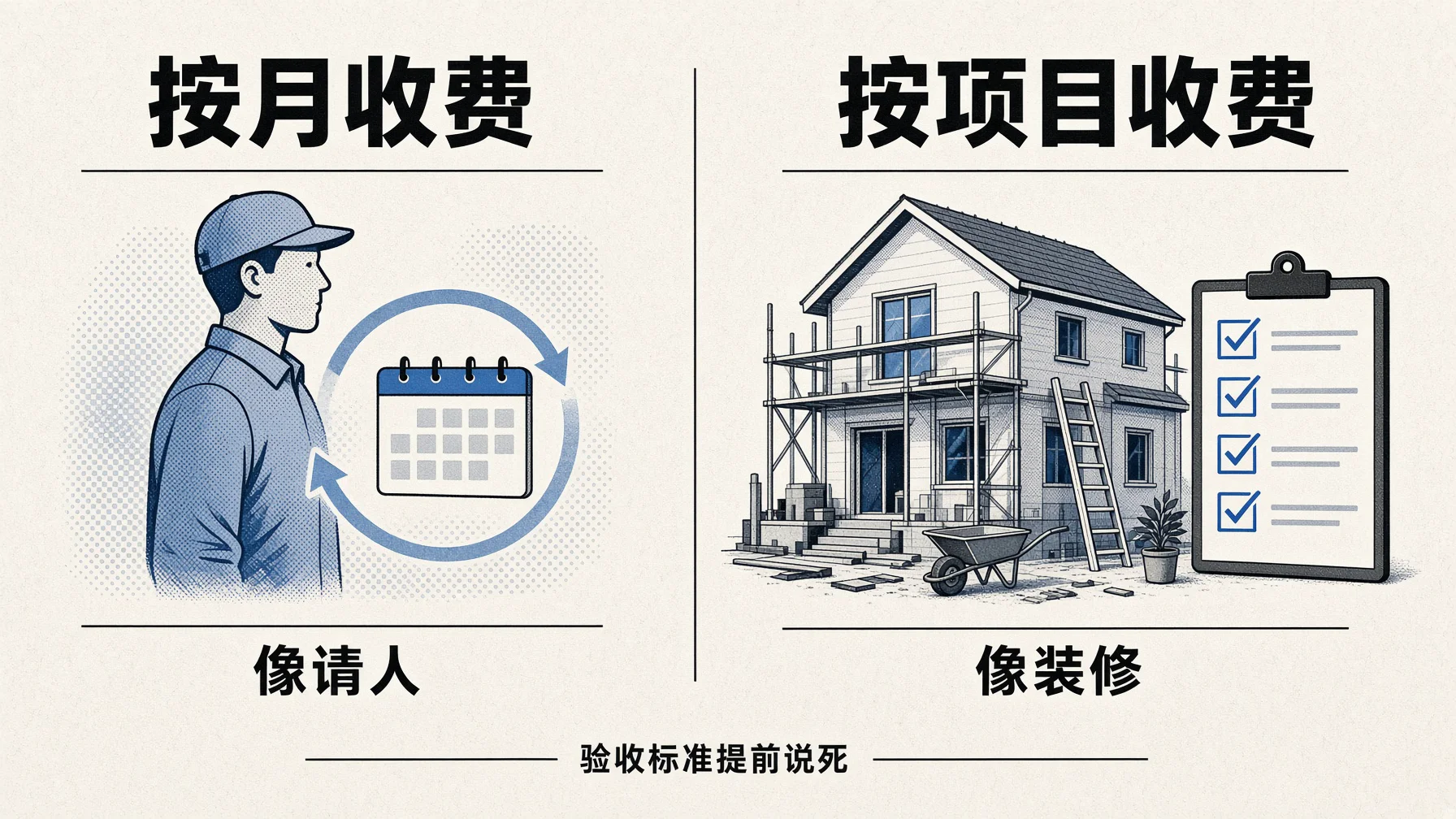GEO按月收费像请人,按项目收费像装修,范围和验收提前说死。
