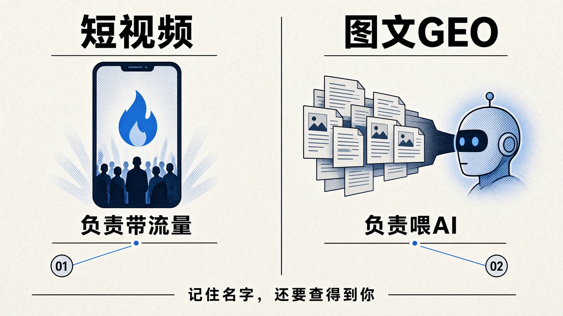 短视频负责带流量,图文内容负责喂给AI,两条线各干各的活。